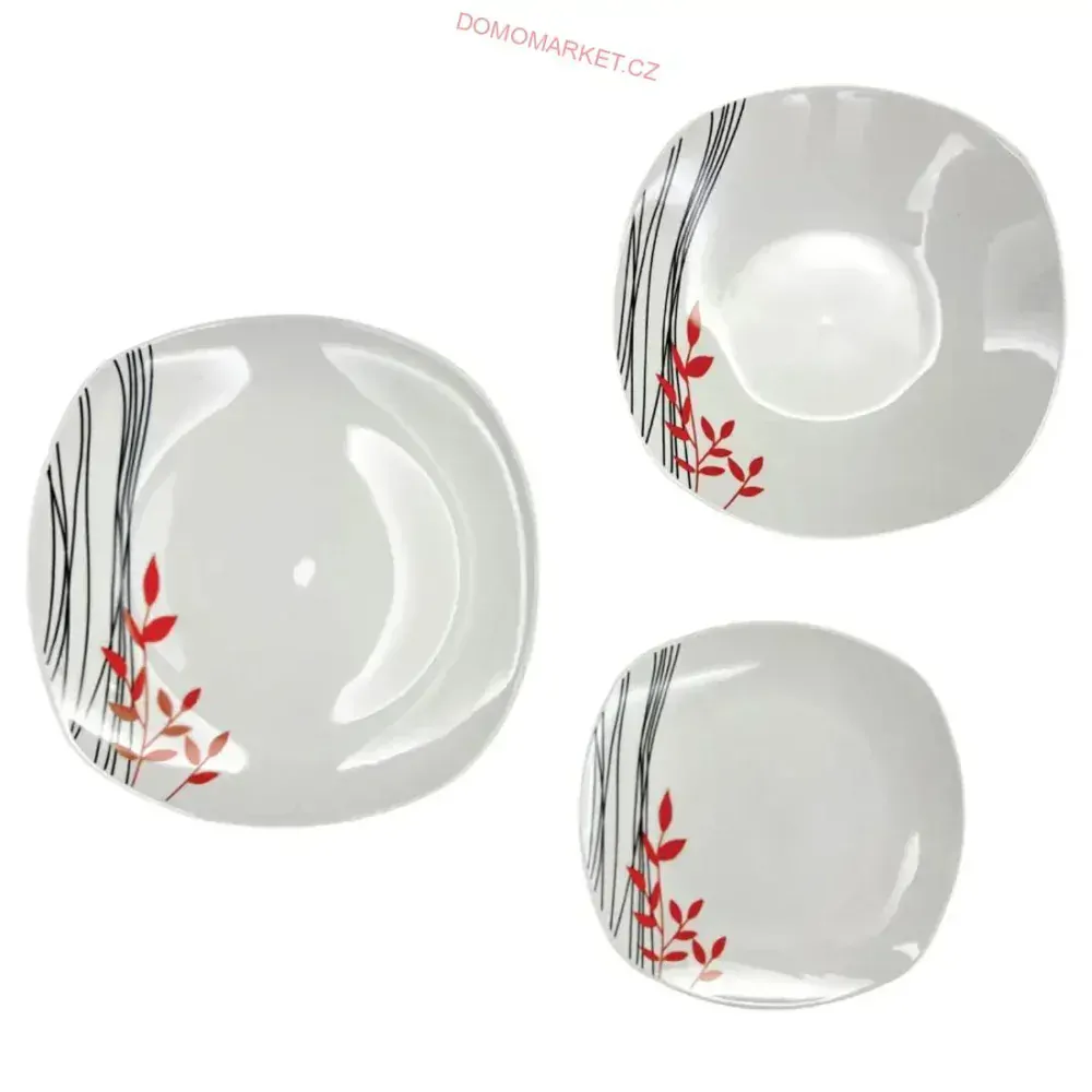Home Elements Sada jídelní porcelánová 'Pruhy a lístky' 18 dílná